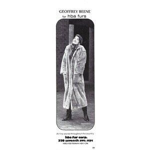 Geoffrey Beene HBA Furs Dyed Beaver Coat Vintage Print AD 1970s